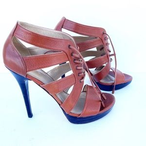 Stuart Weitzman Tan Lace Up Platform Stilettos Size 8.5 M